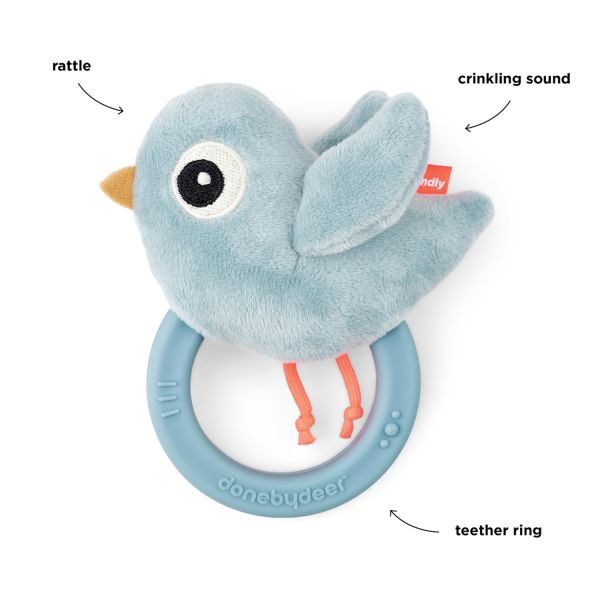 Done By Deer Sensory Ratlle With Teether Birdee Blue Done By Deer Sensory Ratlle With Teether Birdee Blue