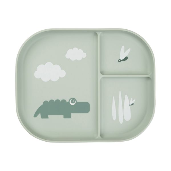 Done By Deer Foodie Compartment Plate Croco Green Done By Deer Foodie Compartment Plate Croco Green