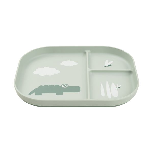 Done By Deer Foodie Compartment Plate Croco Green Done By Deer Foodie Compartment Plate Croco Green