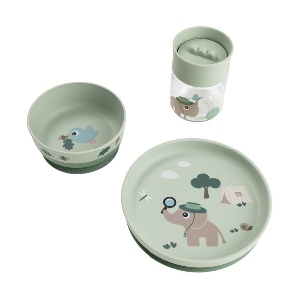 Done By Deer Tiny Trails Foodie Dinerset Met 360° Beker - Green Done By Deer Tiny Trails Foodie Dinerset Met 360° Beker - Green