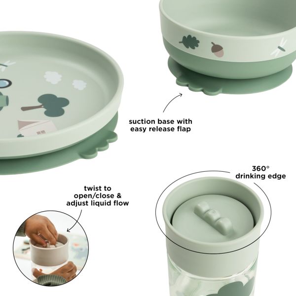 Done By Deer Tiny Trails Foodie Dinerset Met 360° Beker - Green Done By Deer Tiny Trails Foodie Dinerset Met 360° Beker - Green