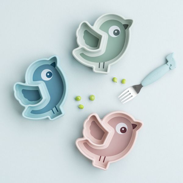 Done By Deer Silicone Stick&Stay Snack Bord Birdee Blue Done By Deer Silicone Stick&Stay Snack Bord Birdee Blue