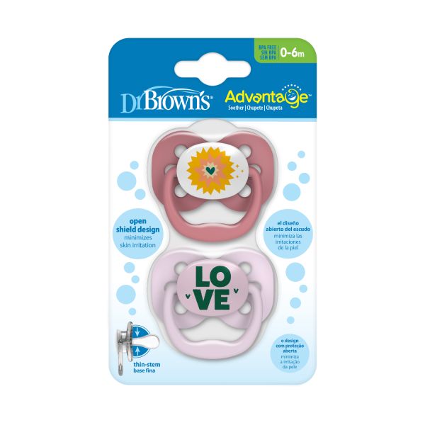 Dr. Brown's Advantage Fopspeen - Symmetrisch - 2 Stuks - 0-6 Mnd - Roze