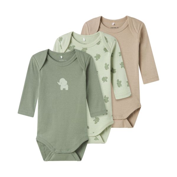 Name It Romper - 3P LS Solid Rib - Elephant - Mt. 50 Name It Romper - 3P LS Solid Rib - Elephant - Mt. 50
