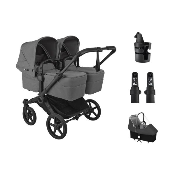 Bugaboo Donkey 6 Twin Essentiële Bundel - Black/Moon Grey Bugaboo Donkey 6 Twin Essentiële Bundel - Black/Moon Grey