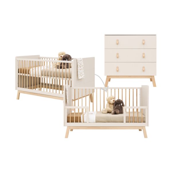 Bopita Ledikant 70 x 140 cm - Commode - Lines - Dune/Natural Bopita Ledikant 70 x 140 cm - Commode - Lines - Dune/Natural