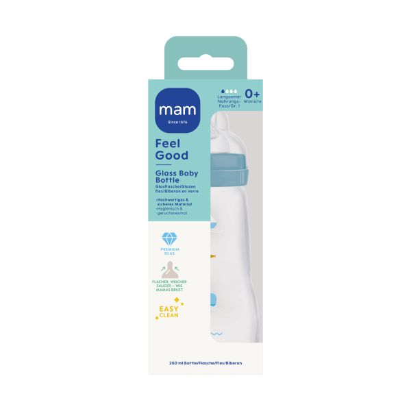 MAM Feel Good Babyfles - Glas - 260 ml - Blue MAM Feel Good Babyfles - Glas - 260 ml - Blue