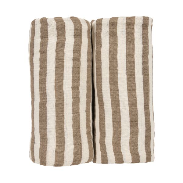 Meyco Baby Fat Stripe Tetra Doeken - 2 Stuks - 120x120 cm - Taupe