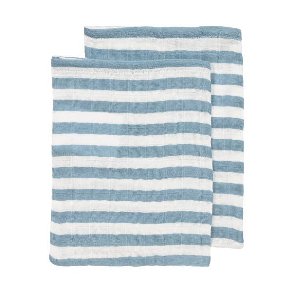 Meyco Baby Fat Stripe Washandjes - 2 Stuks - Pre-washed Tetra - Jeans Blue