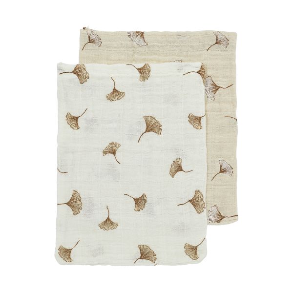 Meyco Baby Washandjes - Gingko - 2-pack - Offwhite/Soft Sand - 20x17 cm