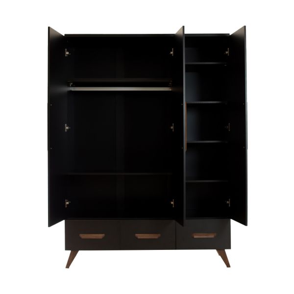 TWF Ledikant 60 x 120 - Commode 3 Laden - Hanglegkast XL 3 Deuren 2 Lade Modena Walnoot