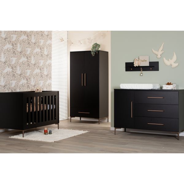 TWF Ledikant 70 x 140 - Commode XL 3 Laden 1 Deur - Hanglegkast 2 Deuren 1 Lade Modena Metaal
