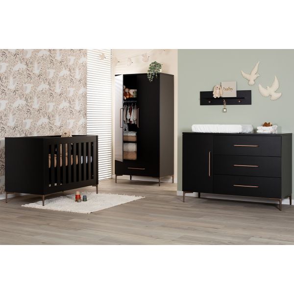 TWF Ledikant 70 x 140 - Commode XL 3 Laden 1 Deur - Hanglegkast 2 Deuren 1 Lade Modena Metaal