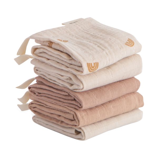 Mushie Monddoekje Muslin Cotton Rainbow Blue 5-Pack Mushie Monddoekje Muslin Cotton Rainbow Blue 5-Pack