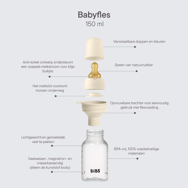 Bibs Fles - Slow Flow - 150 ml - Latex - Ivory