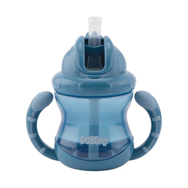 Nûby Antilekbeker Flip-It Met Handvatten Blauw 240ml 12mnd+ 