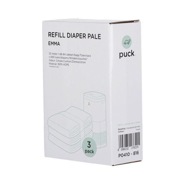 Puck Lemon Navulzakjesrol voor Luieremmer Emma - 3 stuks - Wit