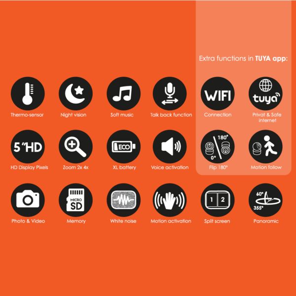 Qute Beeldbabyfoon Q-Connection Smart WIFI 2-IN-1 5HD - Zwart Qute Beeldbabyfoon Q-Connection Smart WIFI 2-IN-1 5HD - Zwart