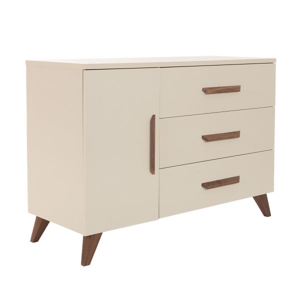 TWF Ledikant 60 x 120 - Commode XL 3 Laden 1 Deur Salerno Walnoot