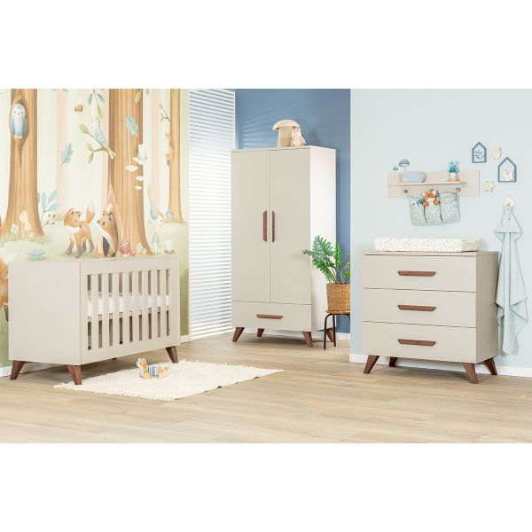 TWF Ledikant 70 x 140 - Commode 3 Laden - Hanglegkast 2 Deuren 1 Lade Salerno Walnoot TWF Ledikant 70 x 140 - Commode 3 Laden - Hanglegkast 2 Deuren 1 Lade Salerno Walnoot