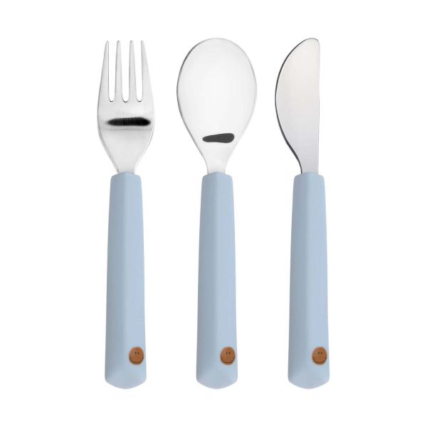 Lässig Bestek With Silicone Handle Happy Rascals Smile Sky Blue 3pcs