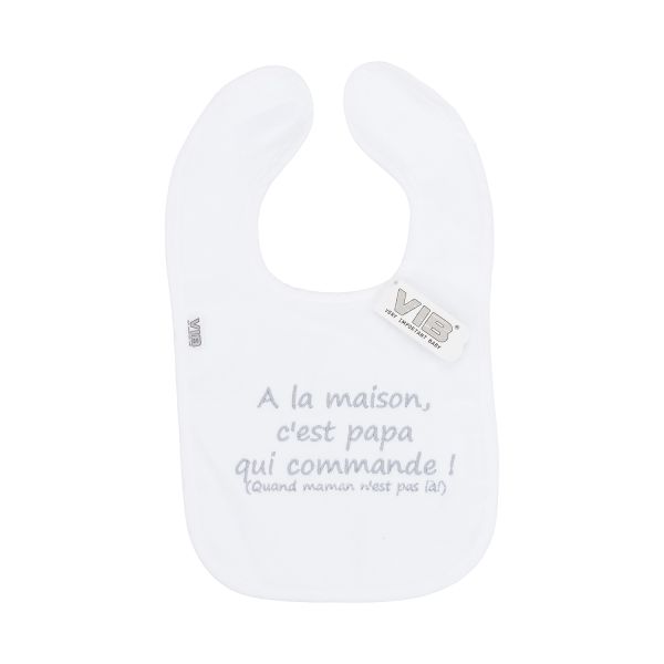 VIB Slabbetje - A la maison, c'est papa qui commande! - Wit/Grijs VIB Slabbetje - A la maison, c'est papa qui commande! - Wit/Grijs