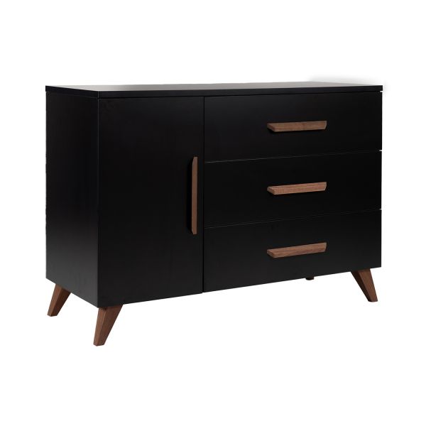 TWF Ledikant 70 x 140 - Commode XL 3 Laden 1 Deur Modena Walnoot TWF Ledikant 70 x 140 - Commode XL 3 Laden 1 Deur Modena Walnoot