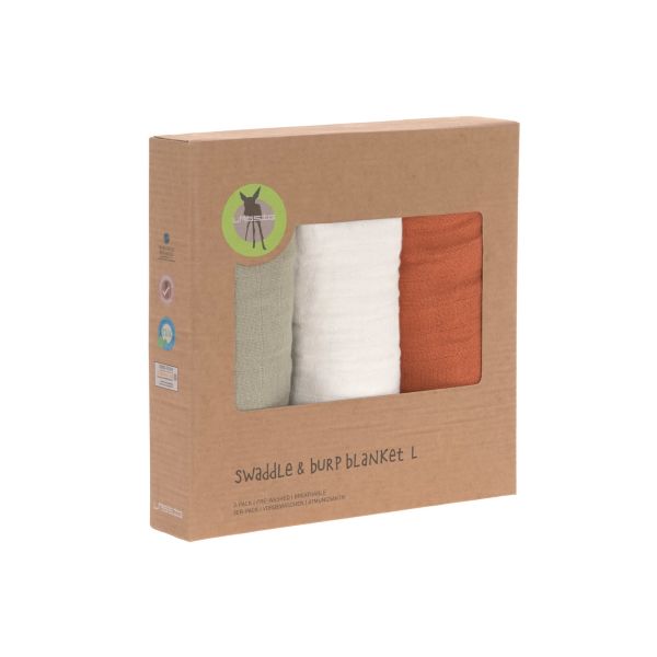 Lässig Swaddle & Burp Blanket L Rust/Olive/Milky 85 x 85 cm Lässig Swaddle & Burp Blanket L Rust/Olive/Milky 85 x 85 cm