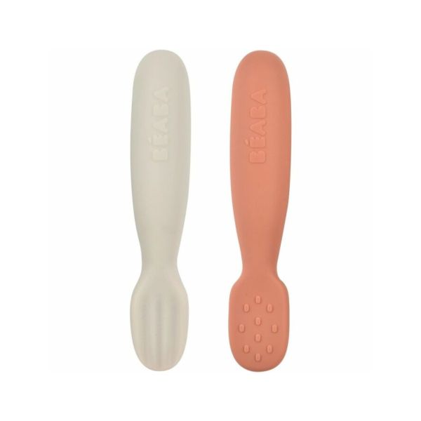 Beaba Oefenlepel Silicone Terracotta / Velvet Grey Set 2-Pack