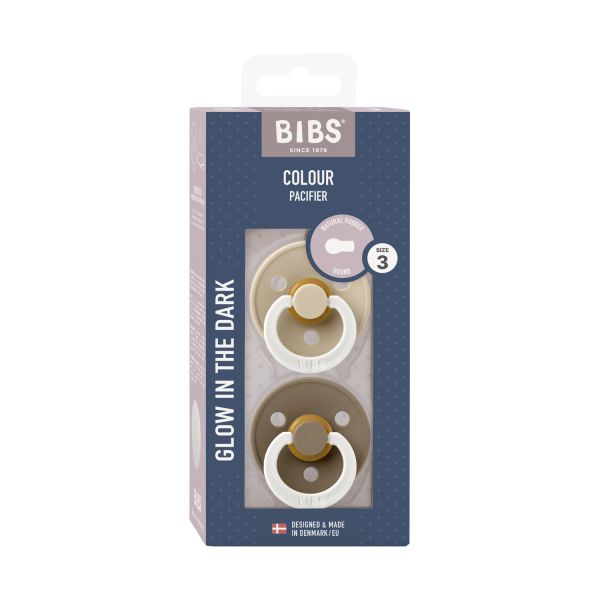 BIBS Glow In The Dark Fopspeen - Rond - 2 Stuks - 18+ Mnd - Vanilla/Dark Oak