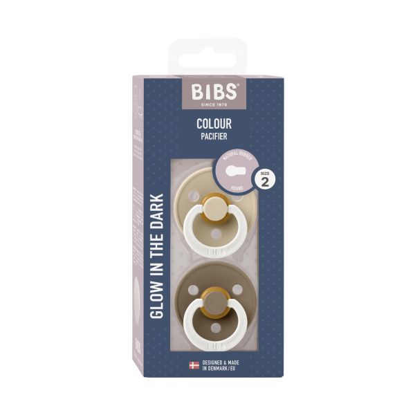 BiBs Glow In The Dark Fopspeen - Rond - 2 Stuks - 0-6 Mnd - Vanilla/Dark Oak BiBs Glow In The Dark Fopspeen - Rond - 2 Stuks - 0-6 Mnd - Vanilla/Dark Oak