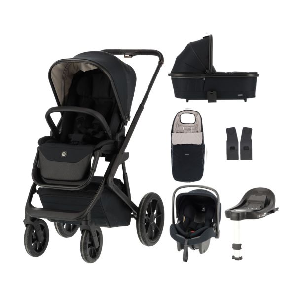 Qute Q-Rider Plus Kinderwagen - Midnight Black | Kidsriver Curve Autostoel - Black | Kidsriver Isofix Base