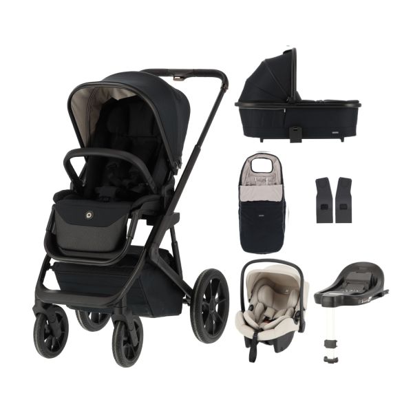 Qute Q-Rider Plus Kinderwagen - Midnight Black | Kidsriver Curve Autostoel - Clay | Kidsriver Isofix Base