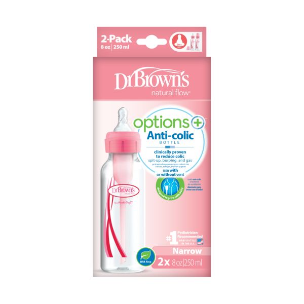 Dr. Brown's Fles Standaard Hals Options+ Roze 250ml 2-Pack Dr. Brown's Fles Standaard Hals Options+ Roze 250ml 2-Pack