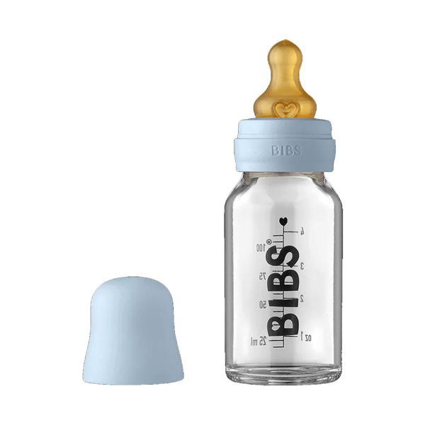 Bibs Glazen Fles - 110 ml - Speen Rond - Baby Blue Bibs Glazen Fles - 110 ml - Speen Rond - Baby Blue