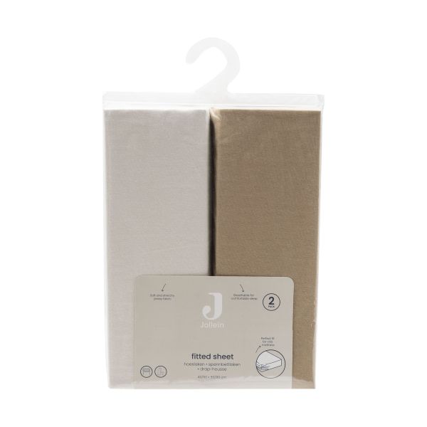 Jollein Hoeslaken - 2 Stuks - 40/50x80/90 cm - Jersey - Hazel/Oatmeal Jollein Hoeslaken - 2 Stuks - 40/50x80/90 cm - Jersey - Hazel/Oatmeal