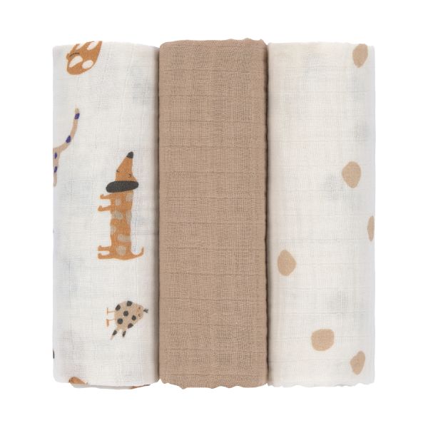 Lässig Swaddle & Burp Blanket L Little Mateys Royal Blue 85 x 85 cm 3-Pack