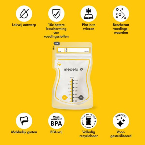 Medela Moedermelkbewaarzakjes Met Schenktuit 210ml 25st Medela Moedermelkbewaarzakjes Met Schenktuit 210ml 25st