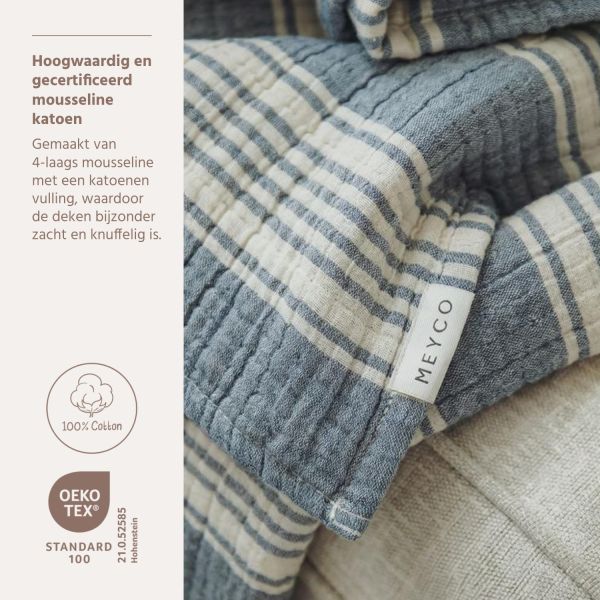 Meyco Deken Pre Washed Hydrofiel Jacquard Stripe Indigo 75x100 cm