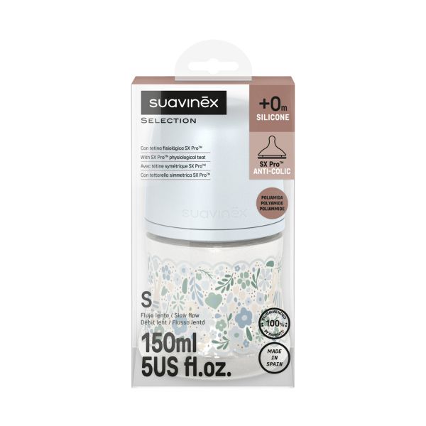 Suavinex Wonderland XS Pro Fles - Maat S - 150 ML - Liberty Blauw Suavinex Wonderland XS Pro Fles - Maat S - 150 ML - Liberty Blauw