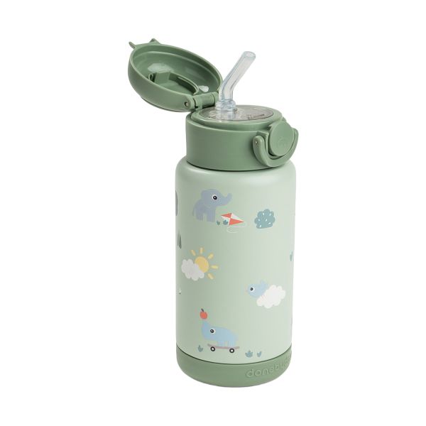 Done By Deer Thermos Drinkfles Rietje - 340 ml - Playground - Green Done By Deer Thermos Drinkfles Rietje - 340 ml - Playground - Green