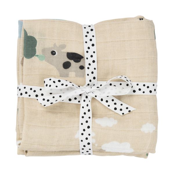 Done By Deer Tiny Farm Multidoek - 2-Pack - Tetra - Sand Done By Deer Tiny Farm Multidoek - 2-Pack - Tetra - Sand
