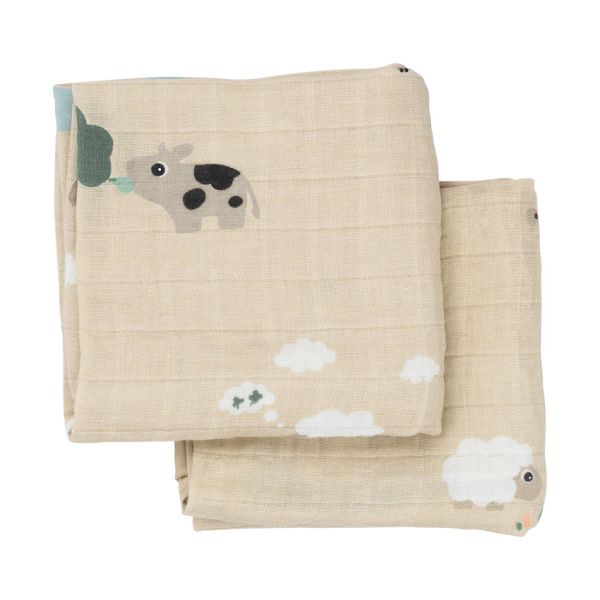 Done By Deer Tiny Farm Multidoek - 2-Pack - Tetra - Sand Done By Deer Tiny Farm Multidoek - 2-Pack - Tetra - Sand