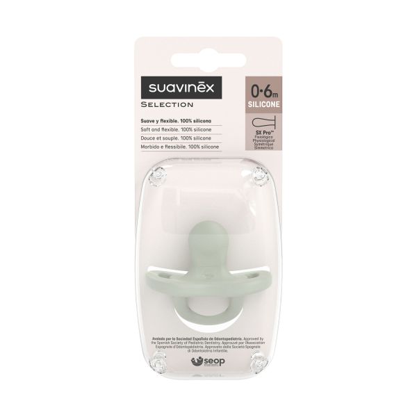 Suavinex Colour Essence SX Pro Fopspeen Symmetrisch - 0-6Mnd - Silicone - Groen Suavinex Colour Essence SX Pro Fopspeen Symmetrisch - 0-6Mnd - Silicone - Groen