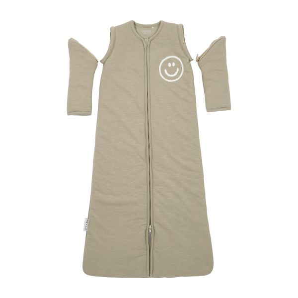 Meyco Baby Slaapzak Met Afritsbare Mouwen Slub Met Smile Applicatie Taupe / Offwhite 70 cm Meyco Baby Slaapzak Met Afritsbare Mouwen Slub Met Smile Applicatie Taupe / Offwhite 70 cm