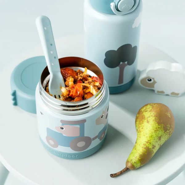 Done By Deer Food Jar - Tiny Farm - Blue Done By Deer Food Jar - Tiny Farm - Blue