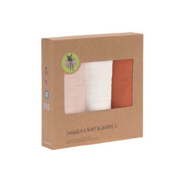 Pink/Milky/Rust Swaddle & Burp Blanket L Pink/Milky/Rust 85 x 85 cm Pink/Milky/Rust Swaddle & Burp Blanket L Pink/Milky/Rust 85 x 85 cm