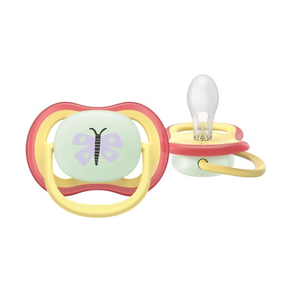Philips Avent Ultra Air Fopspeen - 0-6 Mnd - 2 Stuks - Plant-based - Glow In The Dark Philips Avent Ultra Air Fopspeen - 0-6 Mnd - 2 Stuks - Plant-based - Glow In The Dark