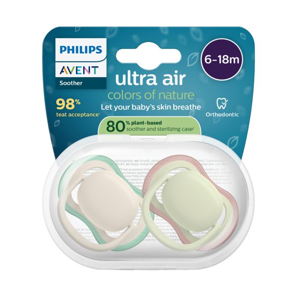 Philips Avent Ultra Air Fopspeen - 6-18 Mnd - 2 Stuks - Plant-based Philips Avent Ultra Air Fopspeen - 6-18 Mnd - 2 Stuks - Plant-based