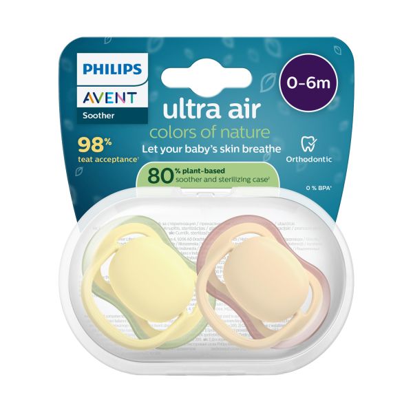 Philips Avent Ultra Air Fopspeen - 0-6 Mnd - 2 Stuks - Plant-based Philips Avent Ultra Air Fopspeen - 0-6 Mnd - 2 Stuks - Plant-based